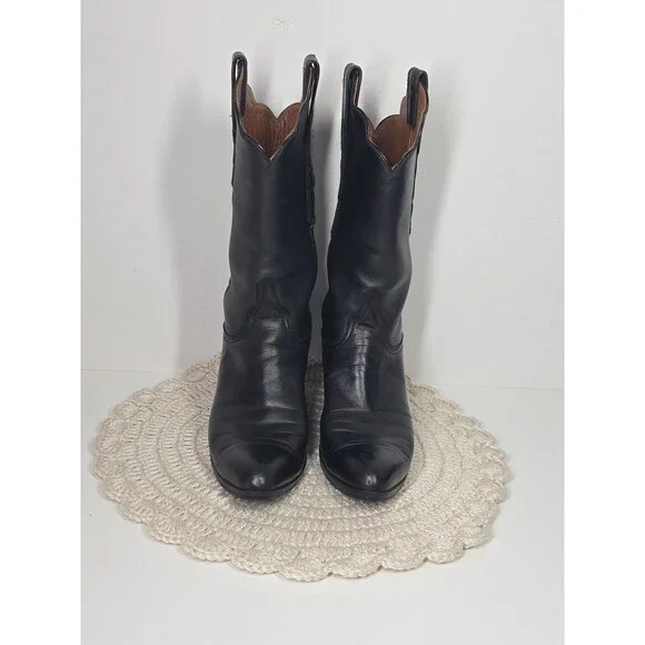 Lucchese Handmade 1883 Women's 8B Black Scalloped Cowboy Boots Western Rodeo EUC - Picture 1 of 16